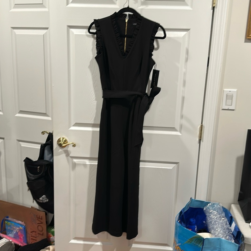NWT ladies black ruffle neck sleeveless wide leg jumpsuit